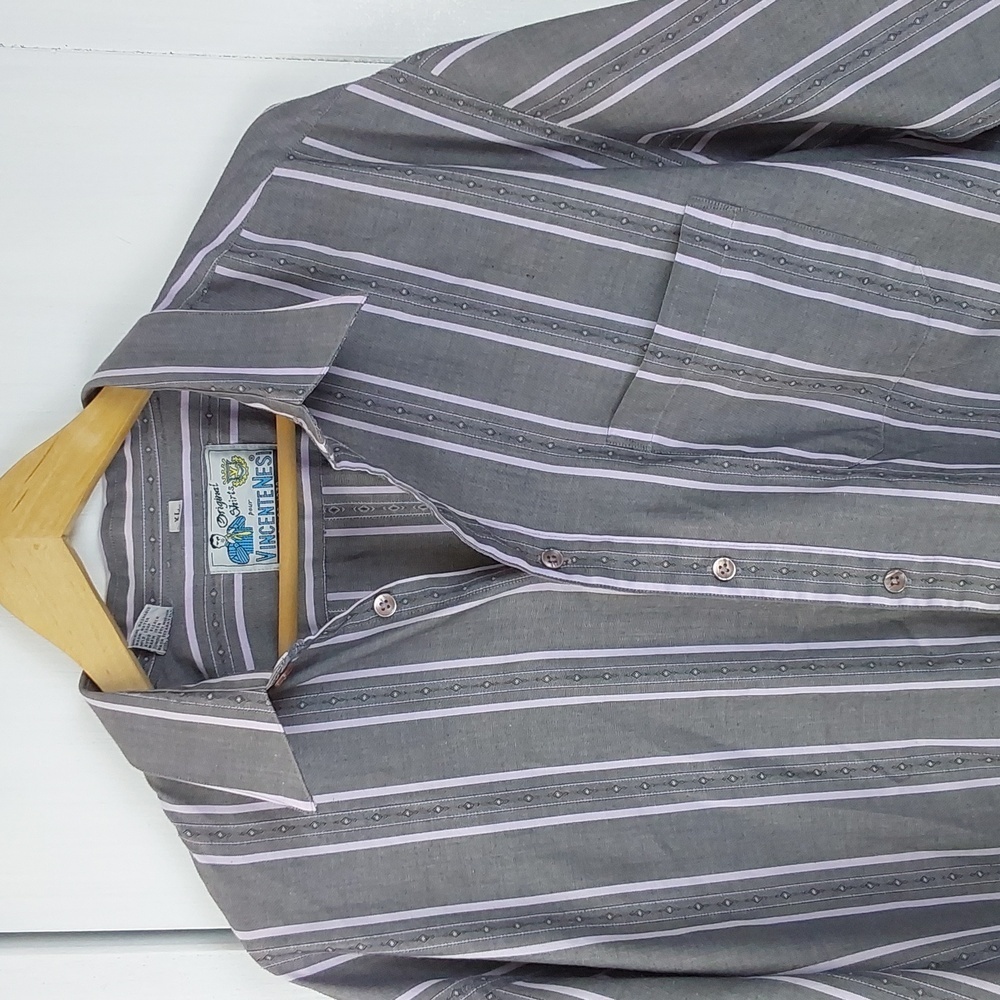 Vincent Nesi |Mens Gray Purple Striped Shirt Button Down Dress Coastal Sz.XL